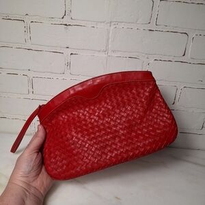 Ganson Made in Hong Kong Vintage Red Woven Leather Clutch Bag